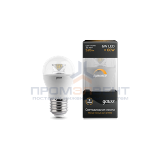 Лампа Gauss LED Globe-dim Crystal Clear E27 6W 2700K диммируемая 1/10/50