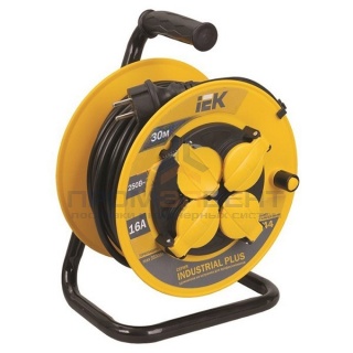 Удлинитель на катушке IEK "Industrial plus" 30м 3х1,5мм 16А IP44 4 розетки с термозащитой