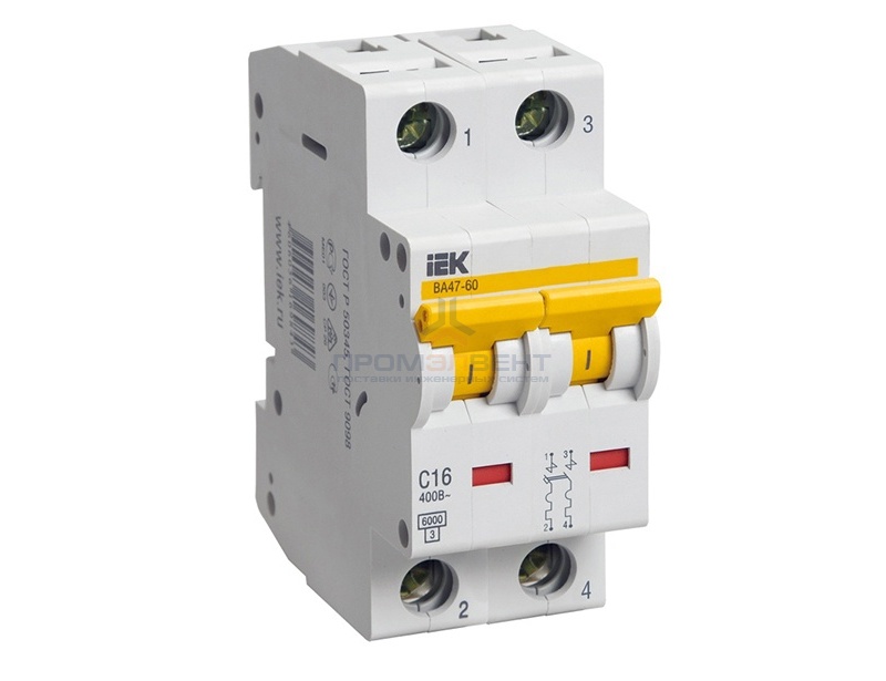 Автоматический выключатель ВА 47-60 2Р 40А 6 кА характеристика С ИЭК (автомат)